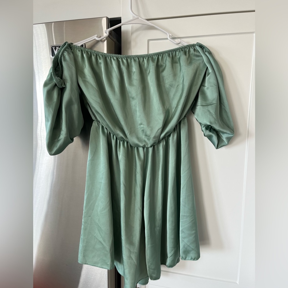 Seafoam green off the shoulder romper
